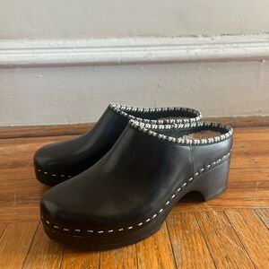 Black Leather Clogs